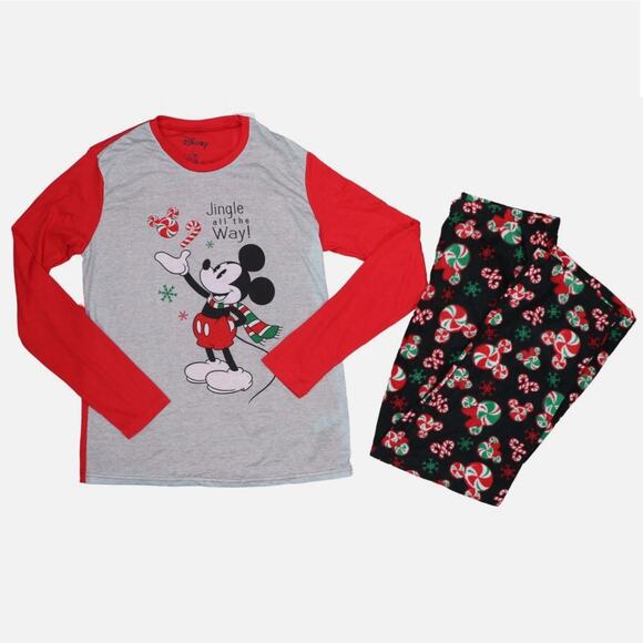 Briefly Stated Men's Grey Disney Mickey Mouse Fleece 2-pc Pajamas Set Size L - Picture 1 of 4